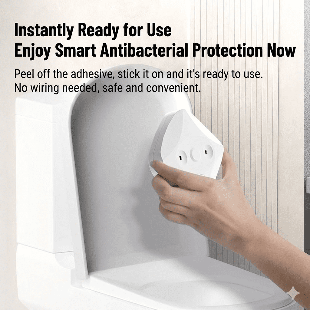 Portable UV Toilet Cleaning Purifier, Automatic UV-C Sterilization, Stick-On Portable Charging Base, No Hardwiring for Home Travel Boat