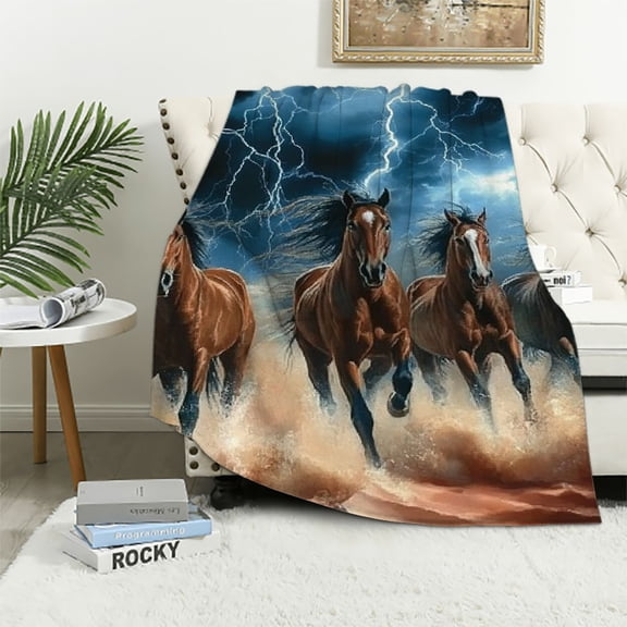 Sheronv Horses Desert Lightning Warm Lightweight Blanket Soft Fleece Blankets for All Seasons, Throw Blanket for Living Rooms Sofa Decor Cow Gifts, Ideal Gift for All Seasons 40x50in