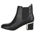 thumbnail image 2 of Forever Women Ankle Boots Medium Block Heels Side Zipper elastic Booties Almond Toe Metal Silver Accent ESTHER-06 Black 10, 2 of 3