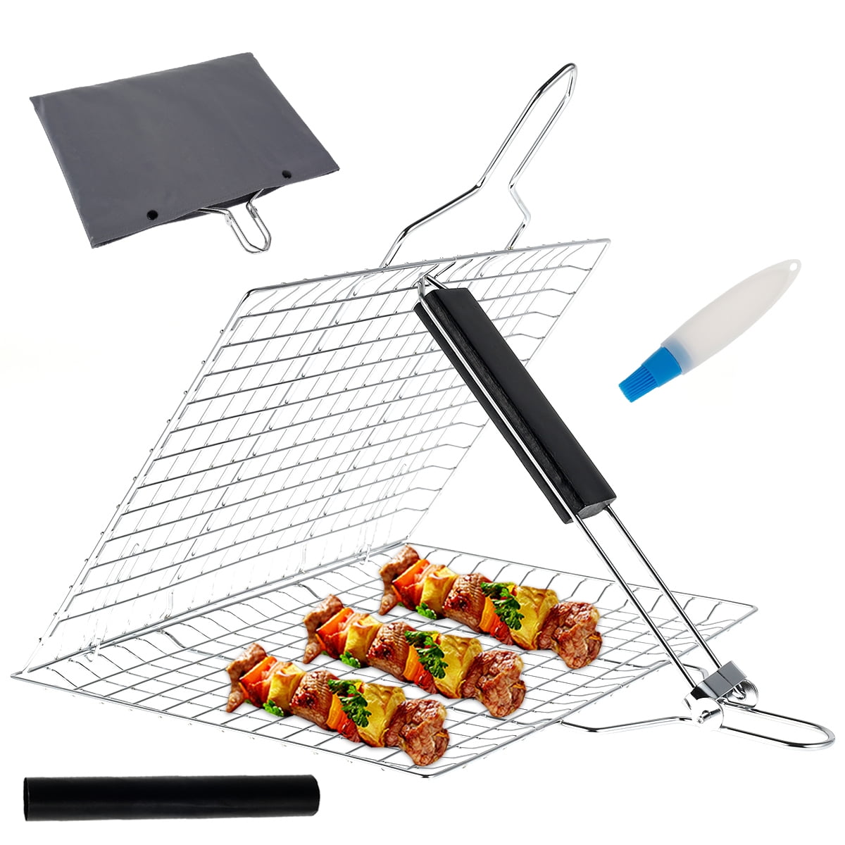 Fyeme Portable BBQ Grill Basket Stainless Steel Fish Grill Basket with