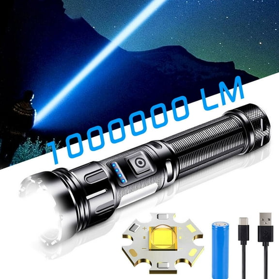 Litom Rechargeable 1000000LM LED Flashlight Tactical Police Super Bright Torch Zoomable