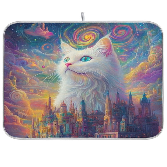 BZSMCE Dish Drying Mat Blue Eyes White Cats and Tower Design Drying Mats