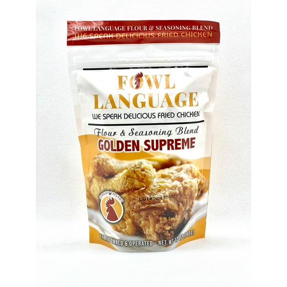 Golden Supreme Fried Chicken Batter Mix 22 Servings Extra Crispy Seasoned Coating Mix, Flour and Seasoning 12 Ounces by Fowl Language (Pack of 1)