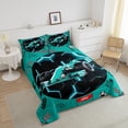 thumbnail image 4 of YST Teal Race Car Comforter Set King Neon Honeycomb Racing Car Games Bedding Set For Kids Boys Teen,Racing Helmet Wheel Checkered Flag Bed Comforter Set Soft Lightweight Reversible Black, 4 of 6