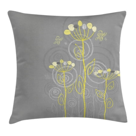 Yellow And Gray Pillow Grey and Yellow Throw Pillow Cushion Cover, Under the Sea Inspired Flowers Abstract Swirls Backdrop, Decorative Square Accent Pillow Case, 16 X 16 Inches, Charcoal Grey and Light Yellow, by Ambesonne ()