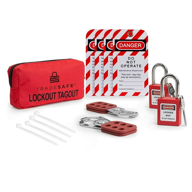 TRADESAFE Lockout TAGOUT KIT with Hasps, Loto Tags, Red Safety Padlocks