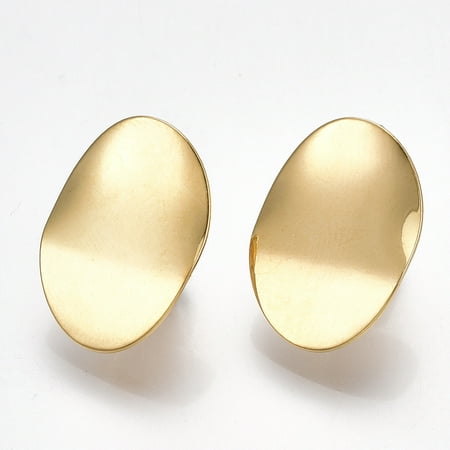 50pc Brass Clip-on Earring Findings Nickel Free Real 18K Gold Plated 20x14.5mm Hole: 2mm