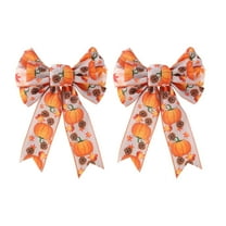 Gumesh 2 Pcs Handmade Thanksgiving Bow with Pumpkin & Maple Leaves, Autumn Harvest Ribbon Decoration for Wreaths, Table Centerpieces and Gift Wrapping, 12 Inch
