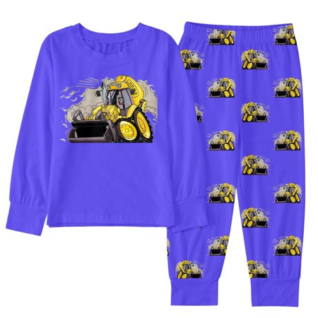 Curuila Infant Kids Girls Boys Two Piece Sets Cartoon Print Long Sleeve Crew Neck Top Homewear With Pants Fashion Comfort Outfit Set Blue Size 2-3 Years