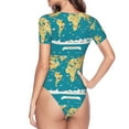 thumbnail image 4 of Balery Women'Sworld Map With Landmarks Crew Neck Round Neck Short Sleeves Slim Fit Casual Basic Extender Bodysuit Daily Jumpsuit T Shirts-Large, 4 of 9