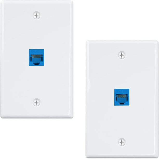 2Pack 1 Port Wall Plate, RJ45 Cat6 Female to Female Jack