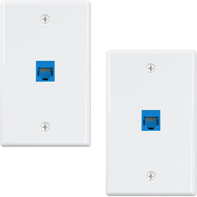 2-Pack 1 Port Ethernet Wall Plate, RJ45 Cat6 Female to Female Jack Inline Coupler Face Plates, 1-Port