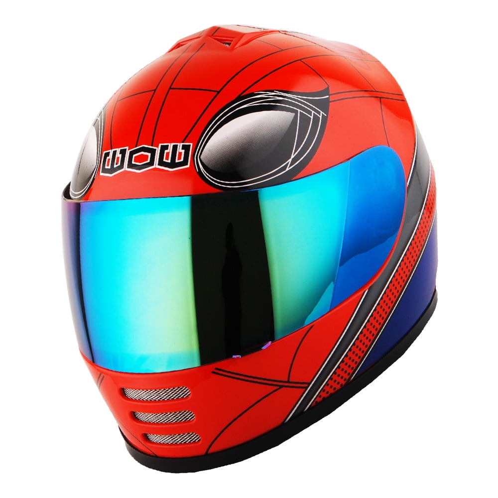 1Storm Youth Kids Motorcycle Full Face Helmet B15 Street Bike BMX MX Spider Red + MG Youth Glove Bundle