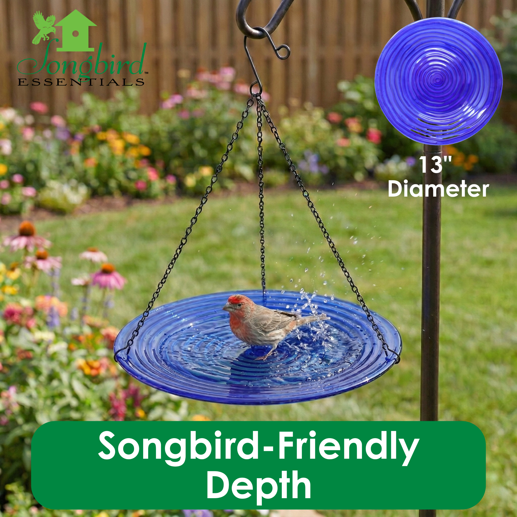 Songbird Essentials Bird Bath Ceramic Hanging Birdbath Cobalt Blue