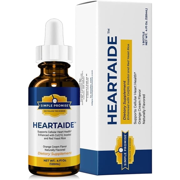 Simple Promise HeartAide - Heart Health Supplement - Red Yeast Rice with CoQ10 (200mg & 100mg) & Inositol - Liquid Drops for Cholesterol & Cardiovascular Support - 4 fl oz, Orange Cream Flavor