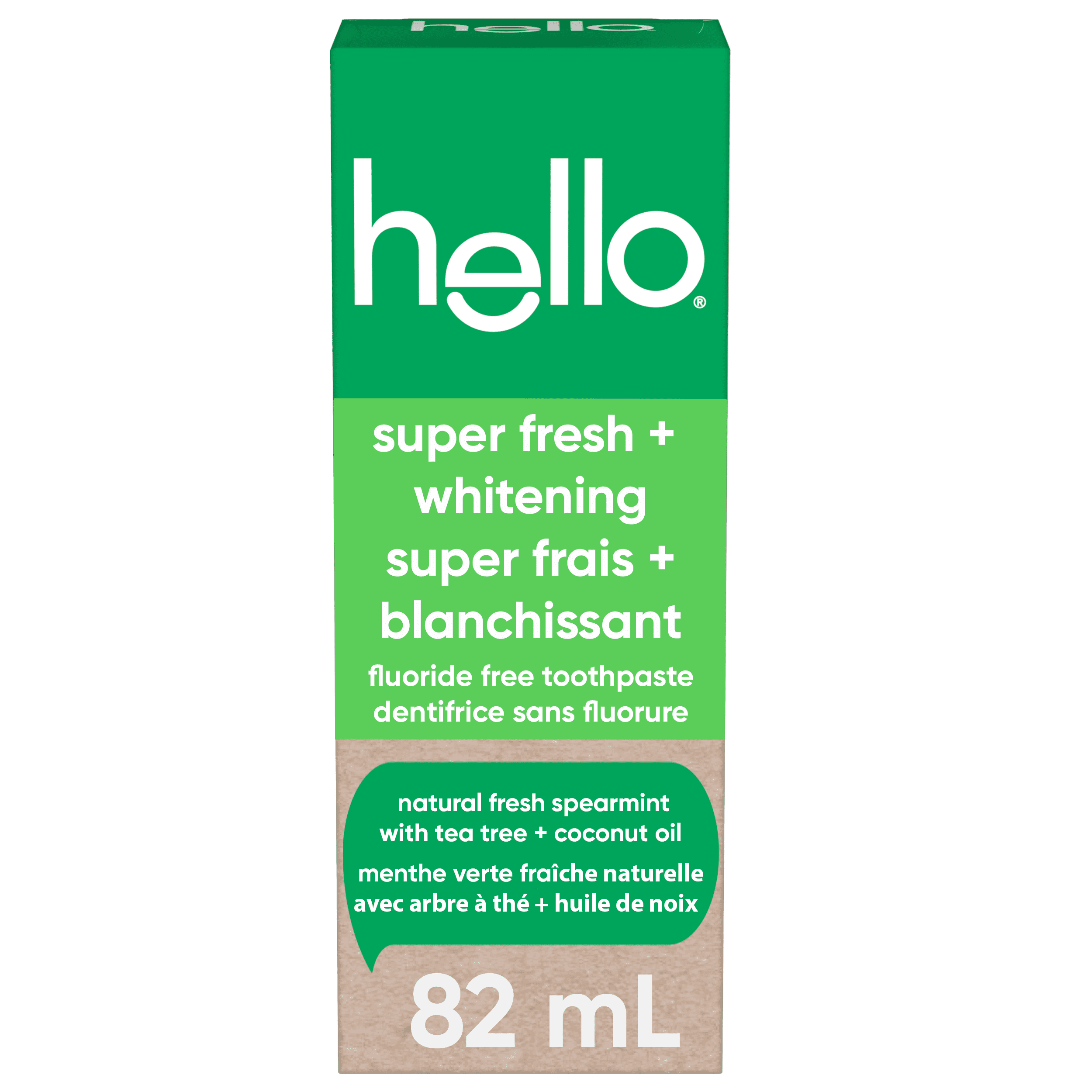 hello Super Fresh Whitening Fluoride Free Toothpaste, Natural Spearmint, 82 ml