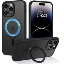 iPhone 14 Pro Max Case with Invisible Magnetic Stand [Compatible with MagSafe] Clear Hard Back Cover Soft TPU Hybrid Shockproof Military-Grade Protection Slim Ring Kickstand Phone Case, Black