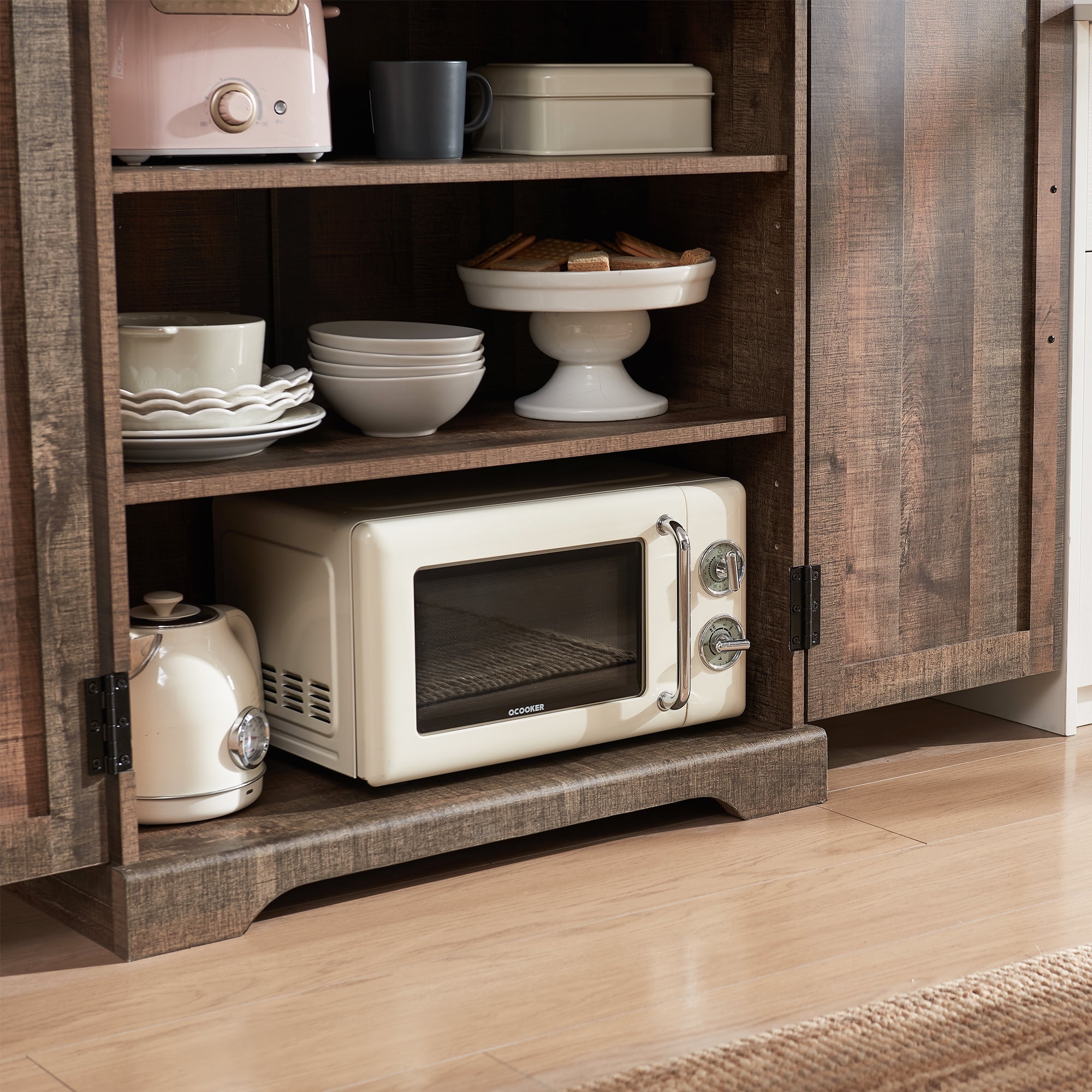 ACCOHOHO 72" Tall Kitchen Pantry, Farmhouse Storage Cabinet with Barn Doors, Drawer and Adjustable Shelves, Rustic Wood Cupboard for Kitchen, Dining Room, Bathroom, Rustic Brown