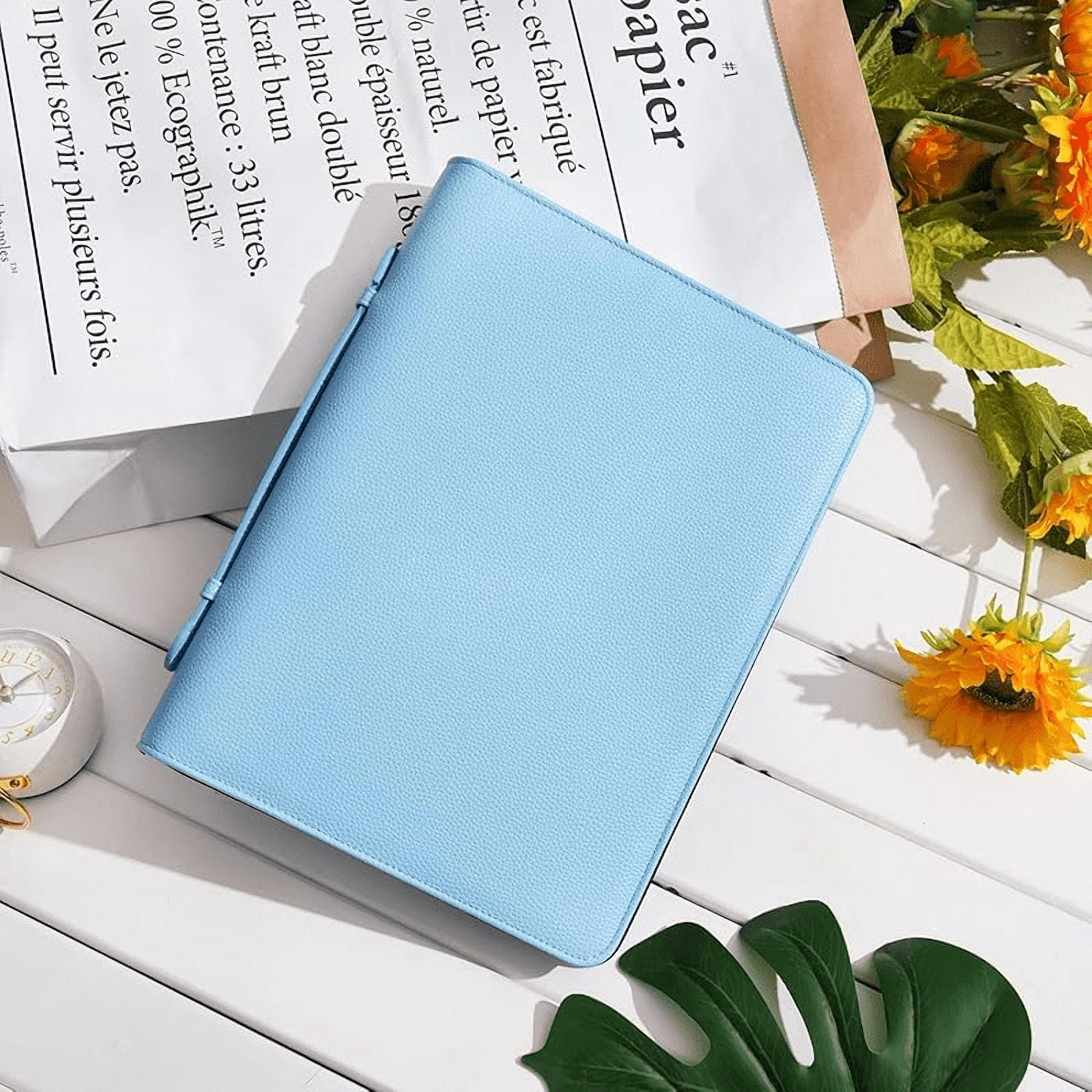 Wonderpool Travel Zippered Portfolio 3 Ring Binder A4 Padfolio Document Case with Removable Clipboard Legal Pad Holder, Business Office School Organizer for Men and Women (Light Blue)