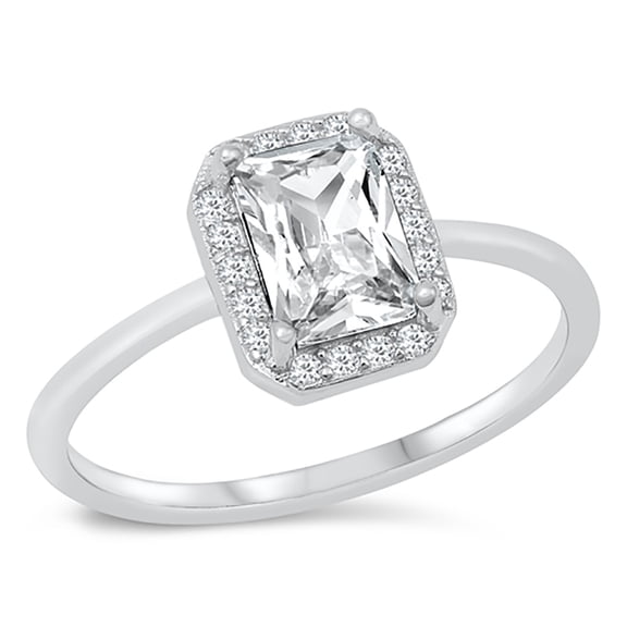 All in Stock Clear Cubic Zirconia Rectangular Solitaire Bridal Ring 925 Sterling Silver Size 5