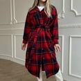 thumbnail image 2 of IROINNID Women's Trench Coat Long Sleeve Plaid Turndown Lapel Outwear, Comfy Plaid Lapel Long Coat with Pocket and Belt, 2 of 9