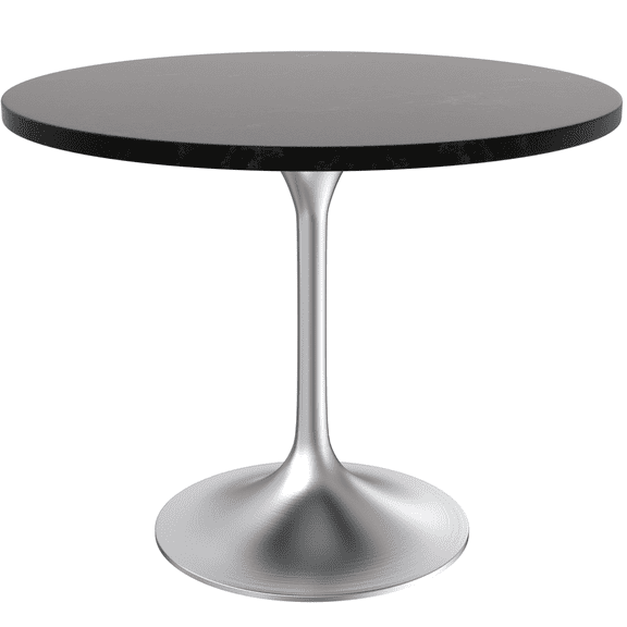 LeisureMod Verve 36" Round Dining Table, Mid-Century Modern MDF Top Dining Table with Silver Stainless Steel Pedestal Table Base for Kitchen and Dining Room, Black