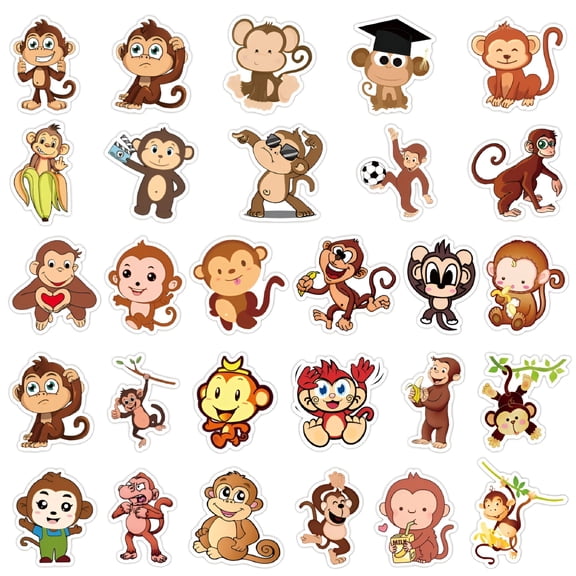 CCOCC 50pcs Cute Monkey Cartoon Stickers For Water Bottles,Fun Animals Vinyl Decals For Kids Laptop Notebook Scrapbook Car Luggage Skateboard Journal Guitar