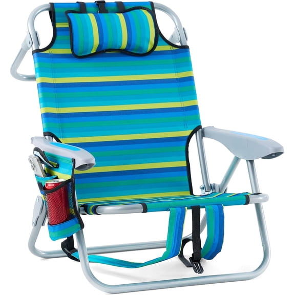 WANBIN Portable Recliner Chair for Adults – 5-Position Lay Flat Folding Chair with Cooler Pouch & Cup Holder