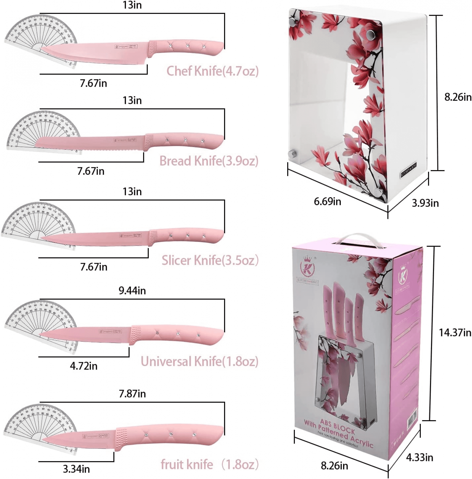 Kitchen Knife Set, SAYTAY Pink Flower 6PC Stainless Steel Sharp