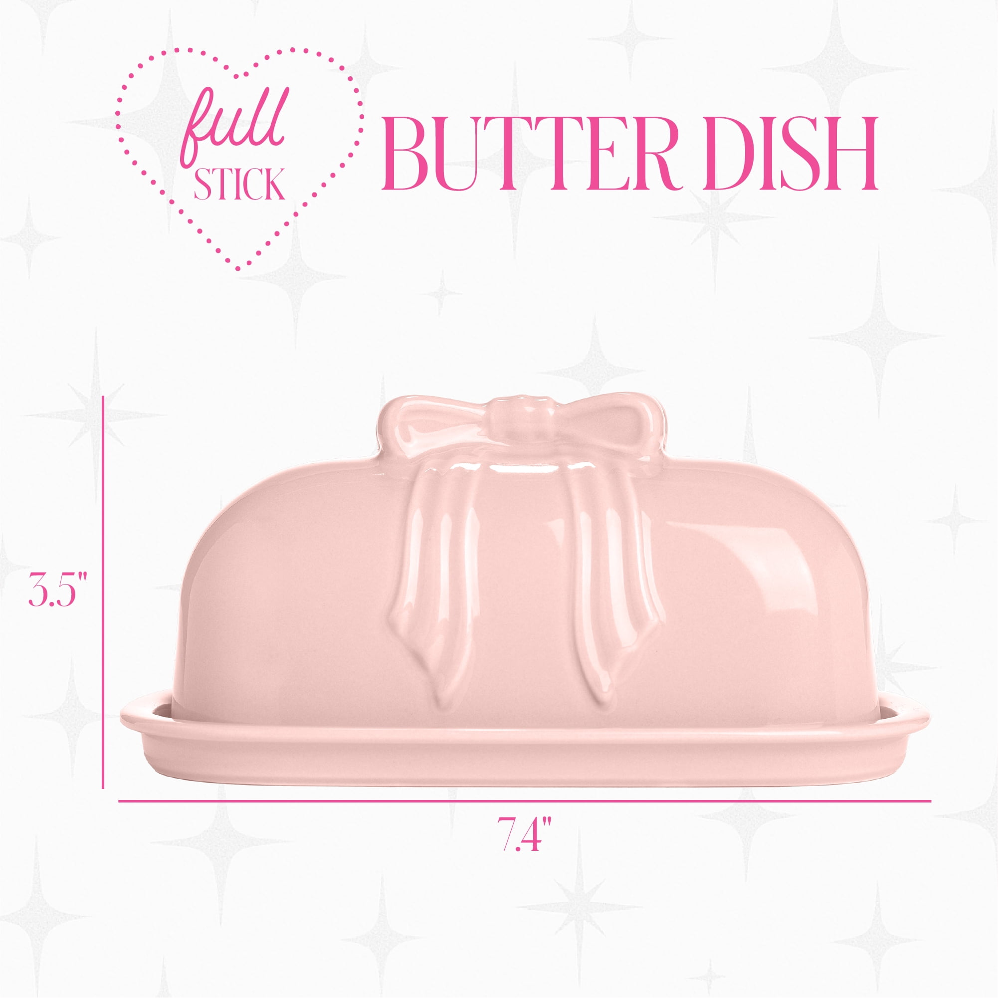 Paris Hilton London Collection Stoneware Bow Butter Dish, 2-Piece Stoneware, Microwave & Dishwasher Safe, Blush Pink