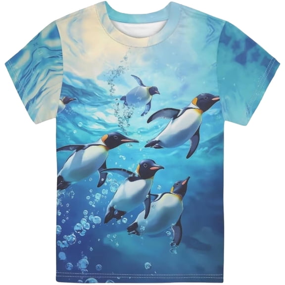 JAJAHO Cute Graphic Tees For Boys Girls Penguin Printed Crew Neck Short Sleeve Loose Fit T Shirt Kids Toddler Summer Clothes 2-14Y Soft Tops