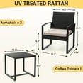 thumbnail image 3 of LOGYAT 3 Piece Wicker Patio Bistro Set, All-Weather Rattan Conversation Set with Glass Top Coffee Table, Perfect for Balcony, Porch, Poolside, Black Frame with Beige Cushion, 3 of 7
