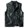 thumbnail image 3 of Gubotare Men's Vest Outerwear Pocket Button Stand Up Collar Lunch Break Leather Leather Vest Vest Coat Jacket (Black, XL), 3 of 4