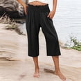 thumbnail image 4 of Bloomae Womens Cropped Pants Wide Leg High Smoked Waisted Palazzo Pants Summer Flowy Beach Lounge Casual Cropped Trousers with Pockets Black M, 4 of 8