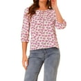 thumbnail image 1 of Unique Bargains Chemisier de Travail à Manches Mi-Longues Imprimé Floral Col Carré pour Femmes Blanc TP, 1 of 6