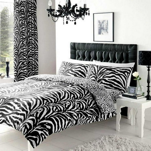 Negro Blanco Cebra y Leopardo Animal Print Ropa de Cama Edredón / Funda de edredón Cama