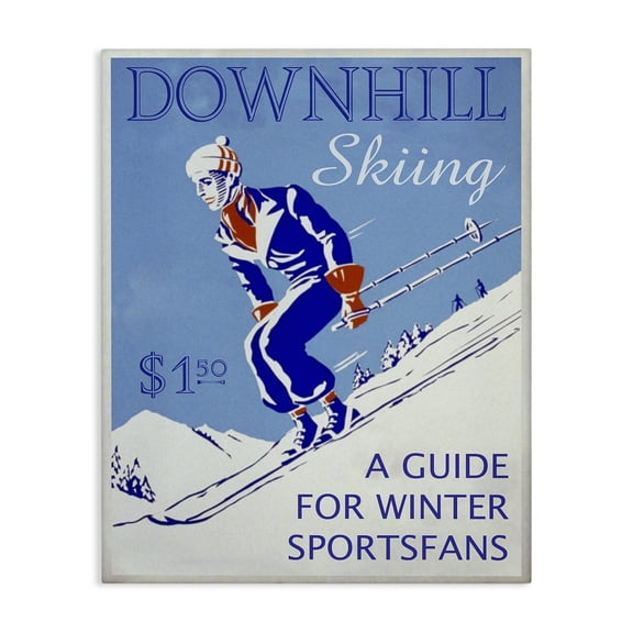 Stupell Industries Vintage Downhill Skiing Sports Painting Gallery Wrapped Canvas Art Prints Wall Art, 16 x 20