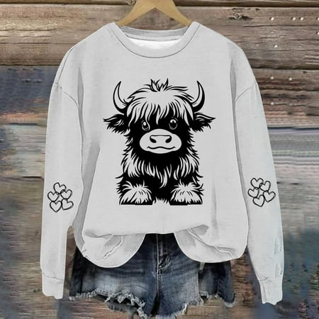 Royisotas Long Sleeve Plus Size Sweatshirts for Women Animal Print Winter Fleece Pullover Trendy Casual Crew Neck Hoodless Tops