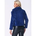 thumbnail image 4 of DARING DIVA Women's Cropped Jacket Notch Lapel Faux Fur Fluffy Coat XS Royal Blue, 4 of 6