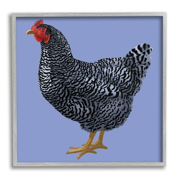 Striped Farm Chicken Over Purple Smiling Bird Animals & Insects Framed Art Print Wall Art, 17x17