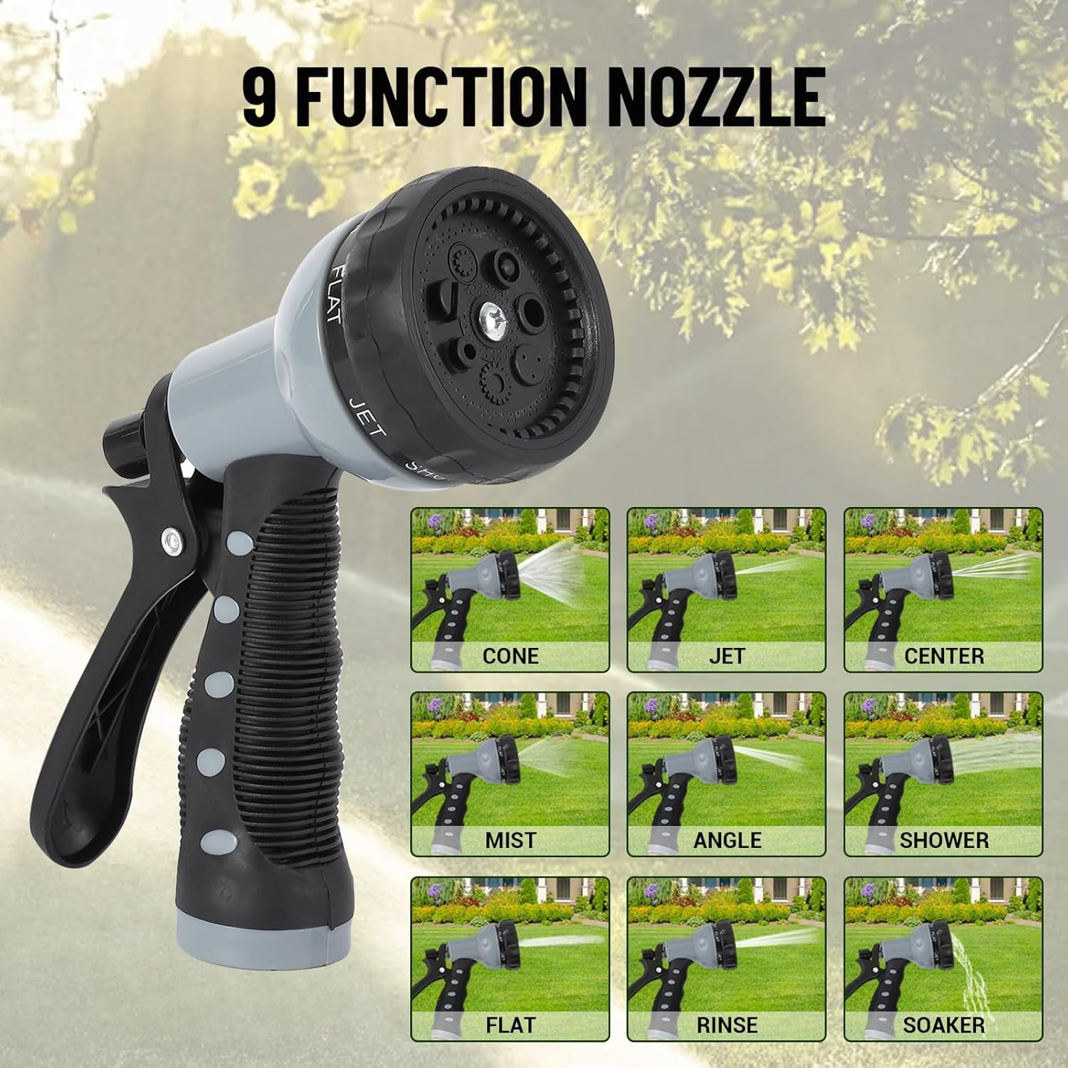 Roromall Retractable Garden Hose Reel, 5/8 inch x 65 ft 82 ft 90 ft Effortless Free Lock, Auto Rewind System, 9-Pattern Spray Nozzle