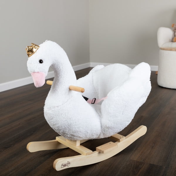 Happy Trails Swan Plush Ride-on Rocking Horse with Seat and Handles