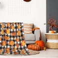 thumbnail image 6 of Fall Fuzzy Blanket Plaid Pumpkin Leaves Throw Blanket Orange Black Soft Cozy Flannel Blanket for Autumn Thanksgiving Home Bed Sofa Couch Chair, 50 x 60 Inch, 6 of 6