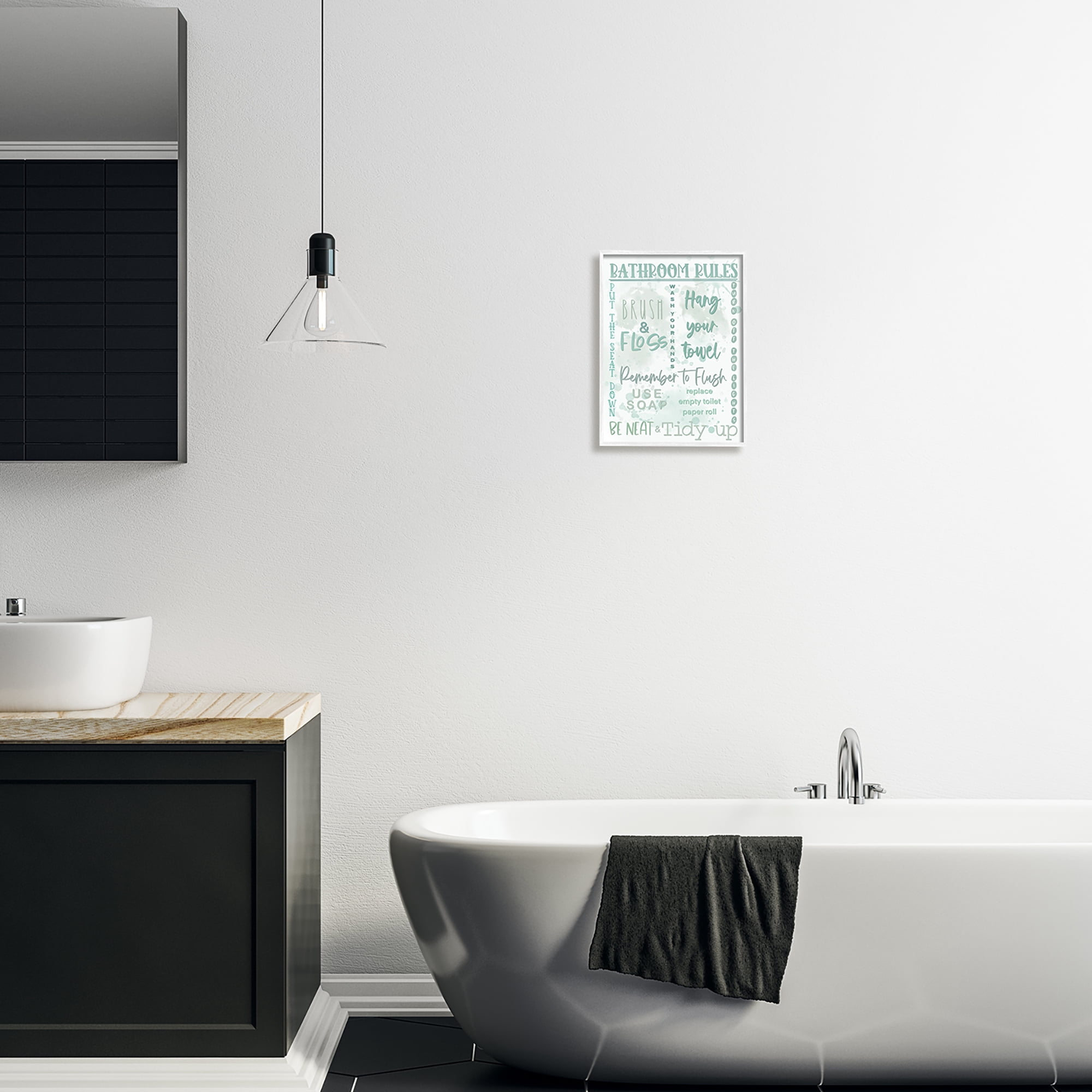 Stupell Industries Green Bathroom Rules Typography Painting White Framed Art Print Wall Art, 11 x 14