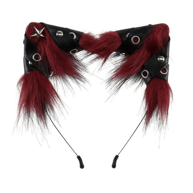 Diadema con orejas de gato para Halloween, accesorio para fotos de disfraz de cosplay, diadema para el pelo Rojo Negro