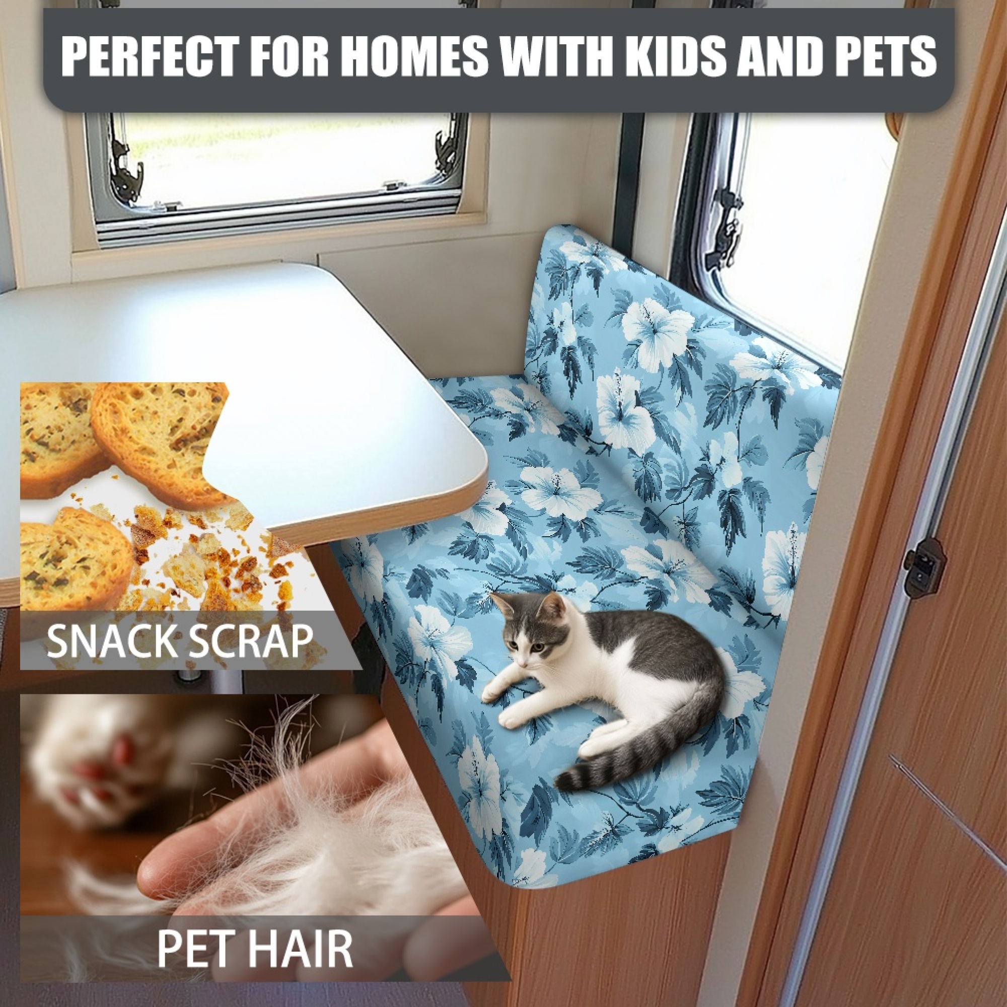 Yuyamidu Blue Hibiscus RV Dinette Cushion Covers Set Comfortable Dinette Couch Protector for RV Camper Cushion Covers Fashion Seat Sofa Chair Cover RV Accessory