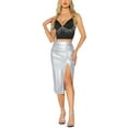 thumbnail image 2 of INSPIRE CHIC Faux Leather Skirt for Women High Waist Side Slit Bodycon Pencil Midi Skirt XL Silver, 2 of 6