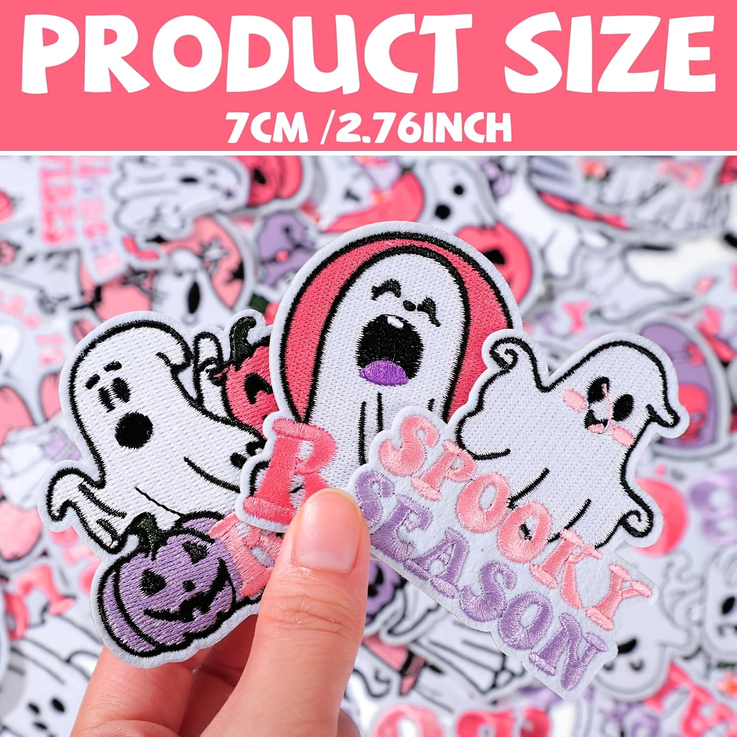 25pcs Cute Patches Iron On Halloween Spooky Pumpkin & Haunted House DesignsPatches Embroidered Applique Cute Pumpkin Boo Iron On for Clothes Hats Backpacks Jackets Accessories