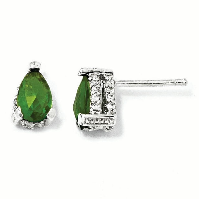 Cheryl M Sterling Silver Rose-cut Pear Glass Sim. Emerald & CZ Post Earring QCM372