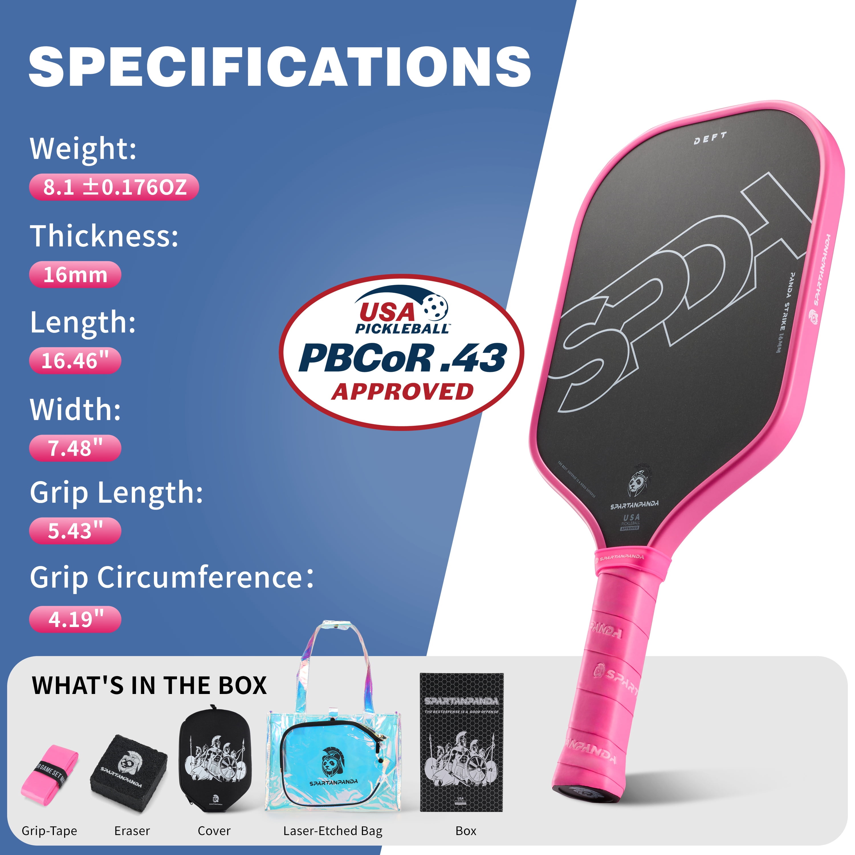 Professional Pickleball Paddle , T700 Carbon Fiber, 16mm Elongated Lightweight Edge Pickle-Ball Racket for Pro Control Players